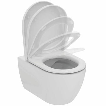 Set vas WC ellisse Ideal Standard rimless suspendat cu fixare complet ascunsa si capac WC urea soft-close, alb lucios