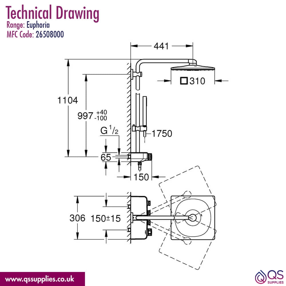 Set baterie dus termostatica GROHE SmartControl cu sistem de dus Euphoria, bara 900 mm