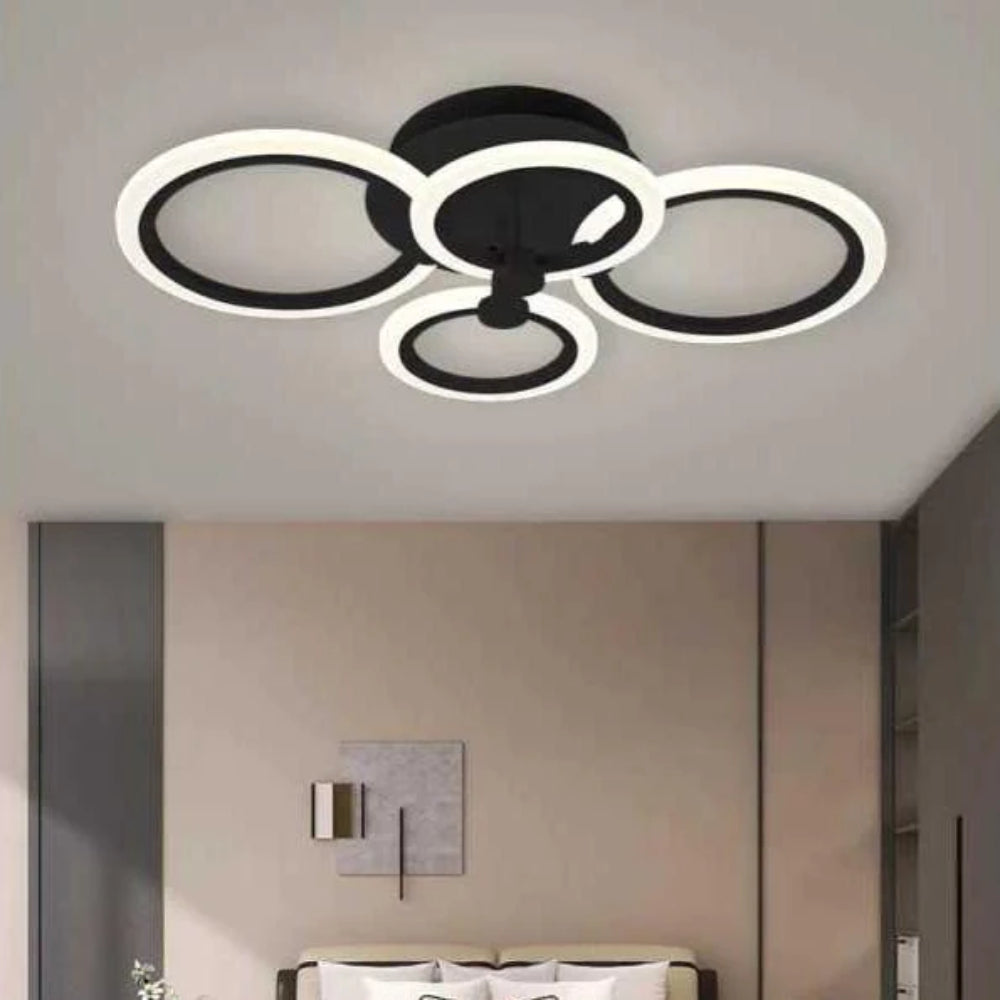 LUSTRA LED CERCURI NEAGRA 56W CU 4 BRATE 3 CULORI+IR 580mm x 90mm
