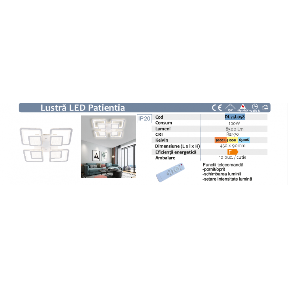 LUSTRA LED PATIENTIA 100W CU 8 BRATE 3 CULORI+IR