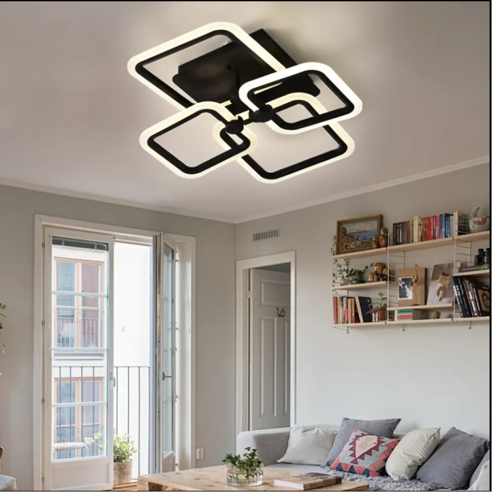 LUSTRA LED PATRATA NEAGRA 80W CU 4 BRATE 3 CULORI+IR 600x120mm