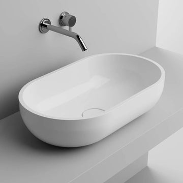Lavoar chira Cast Marble oval 60X35X17.1 cm fara preplin, alb lucios
