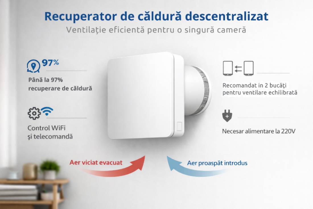 Recuperator de caldura descentralizat EGHO-TTW60-W cu WiFi