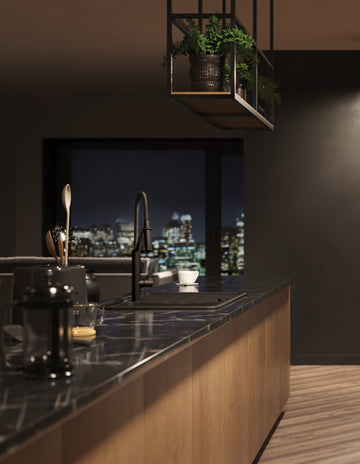 Chiuvetă din granit, 1-cuvă cu picurător Momi Nero ZKM_N113 Deante