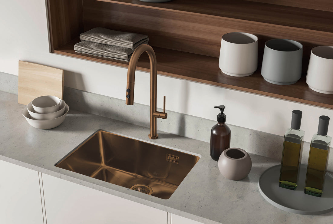 Chiuvetă din inox, 1-cuvă Olfato Bronz periat ZPO_C10B Deante