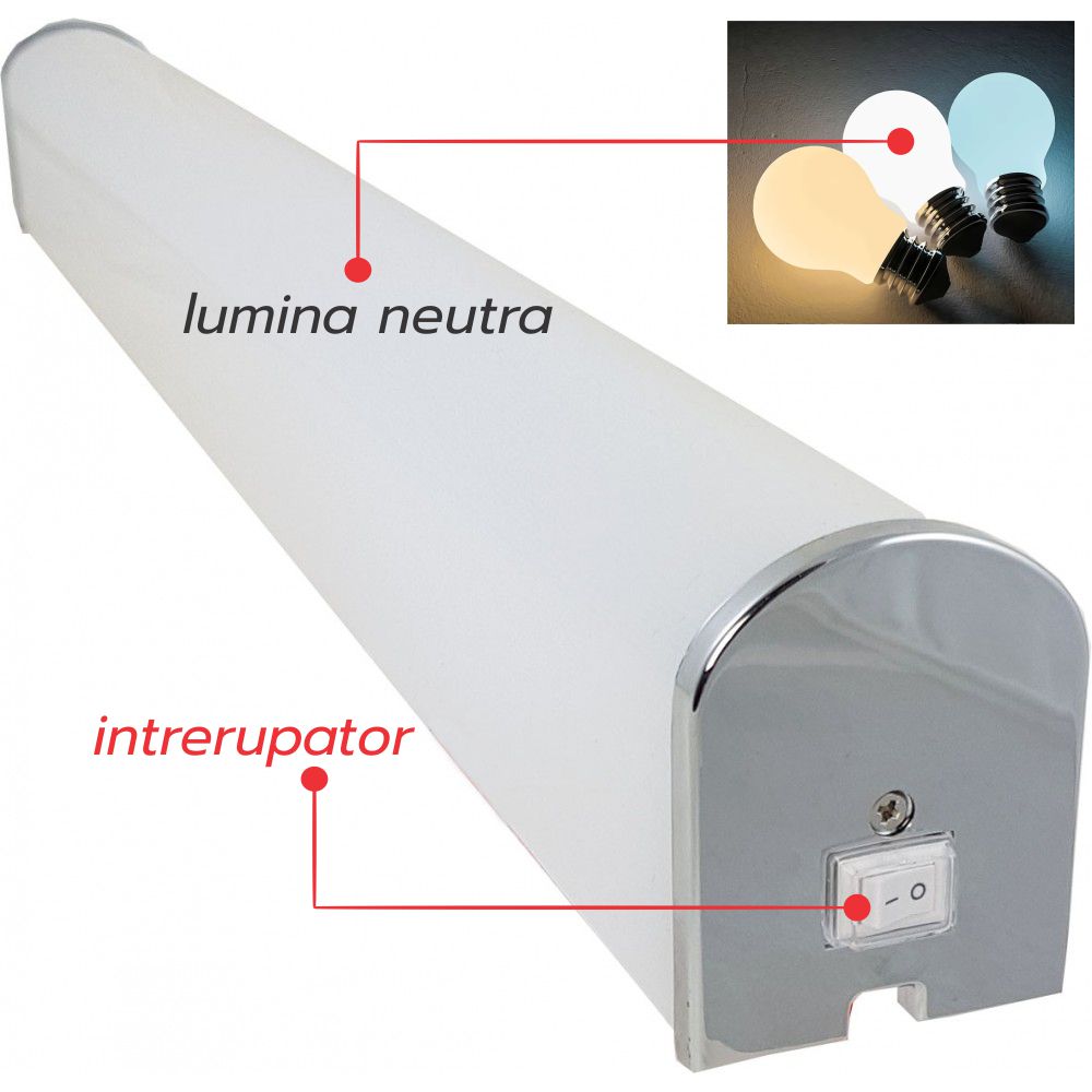 Corp LED baie cu intrerupator, 15w 4000K, lumina neutra, cu protectie IP44, 600mm
