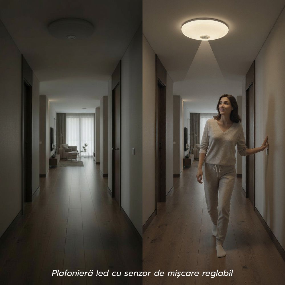 Plafoniera Led cu senzor de miscare reglabil ÃƒËœ270, 12W=75W, 4100K, lumina neutra