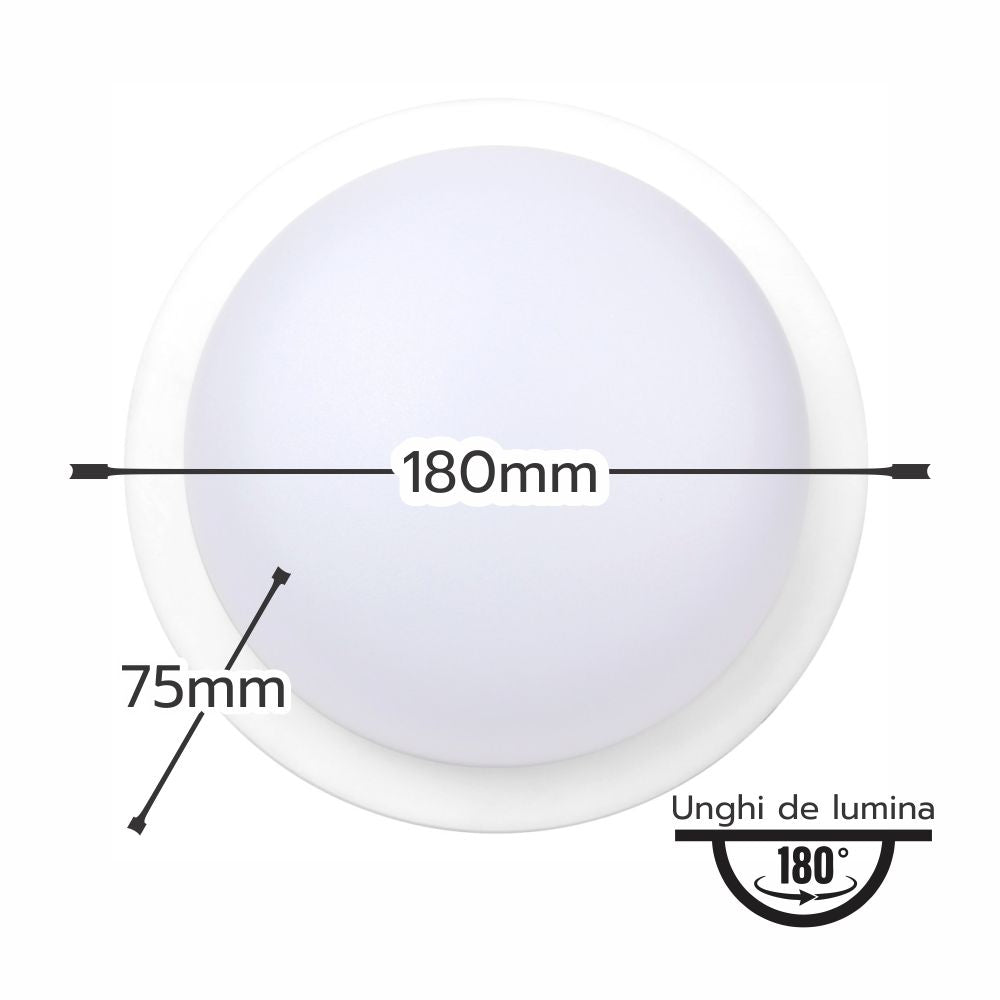 Aplica LED de exterior Rotunda fi180, 12W=100W, 4000K, lumina neutra, cu protectie IP65