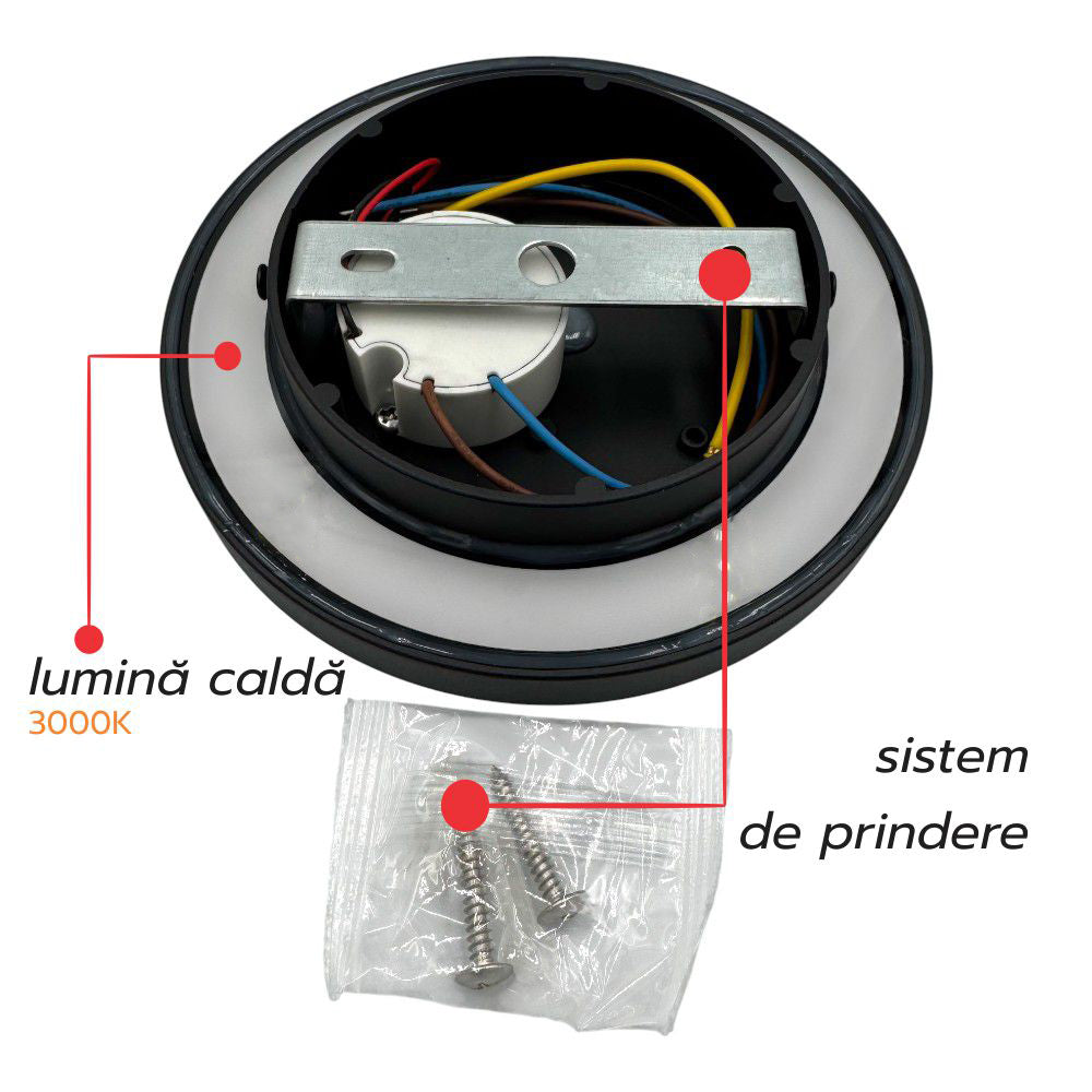 Aplica LED Perete Biscuit fi150, 12W 3000K, lumina calda, cu protectie IP65