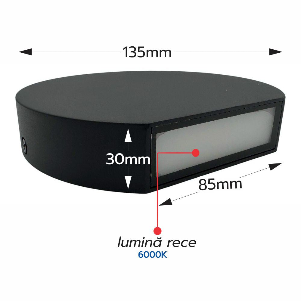 Aplica LED Perete Semicerc fi135, 7W, 6000K, lumina rece, cu protectie IP65