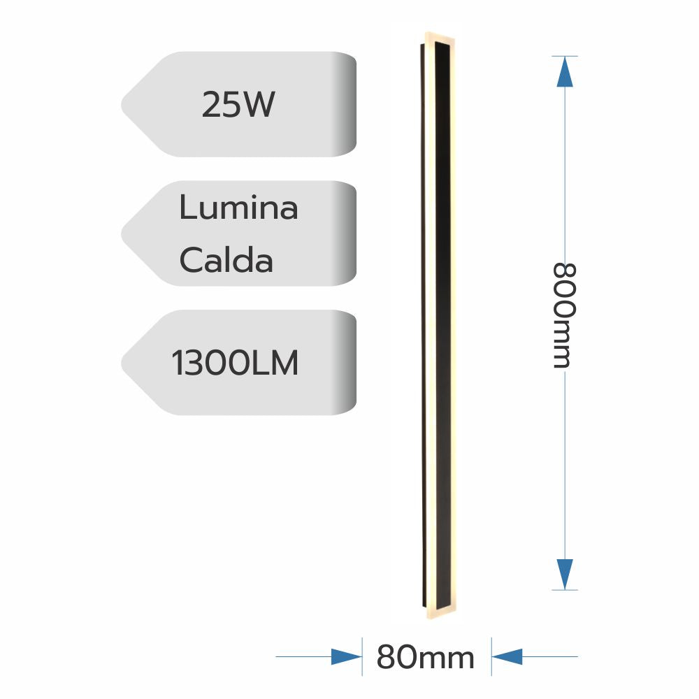 Aplica led liniara de perete neagra 25W/1300LM/3000K - 800mm
