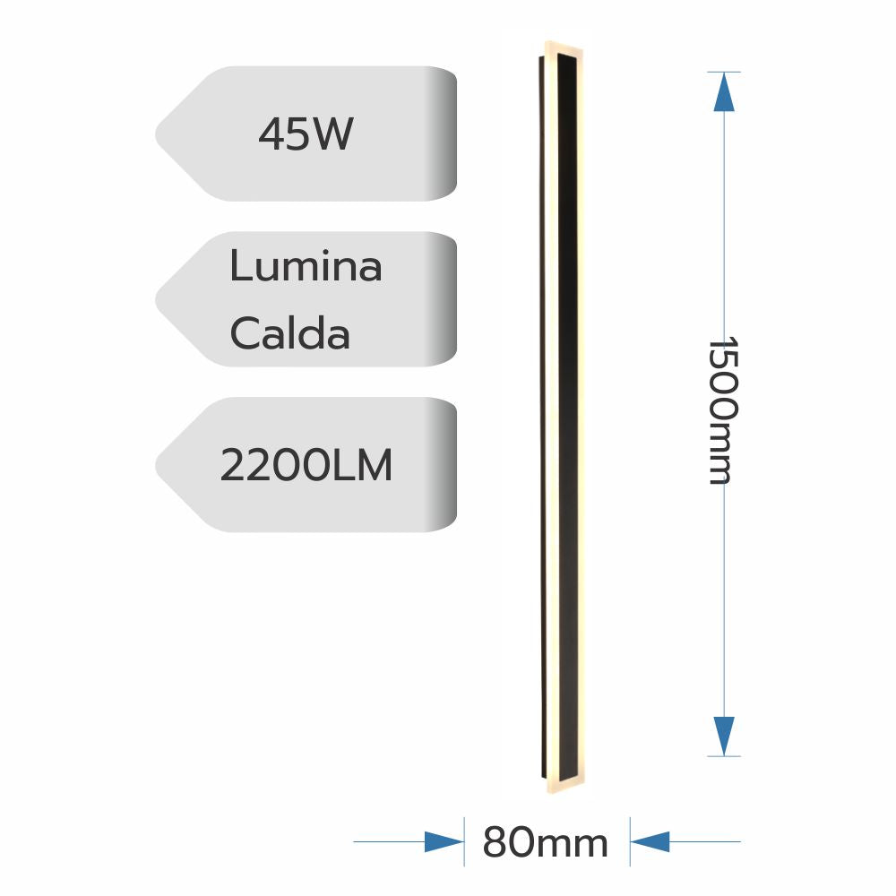 Aplica led liniara de perete neagra 45W/2200LM/3000K - 1500mm