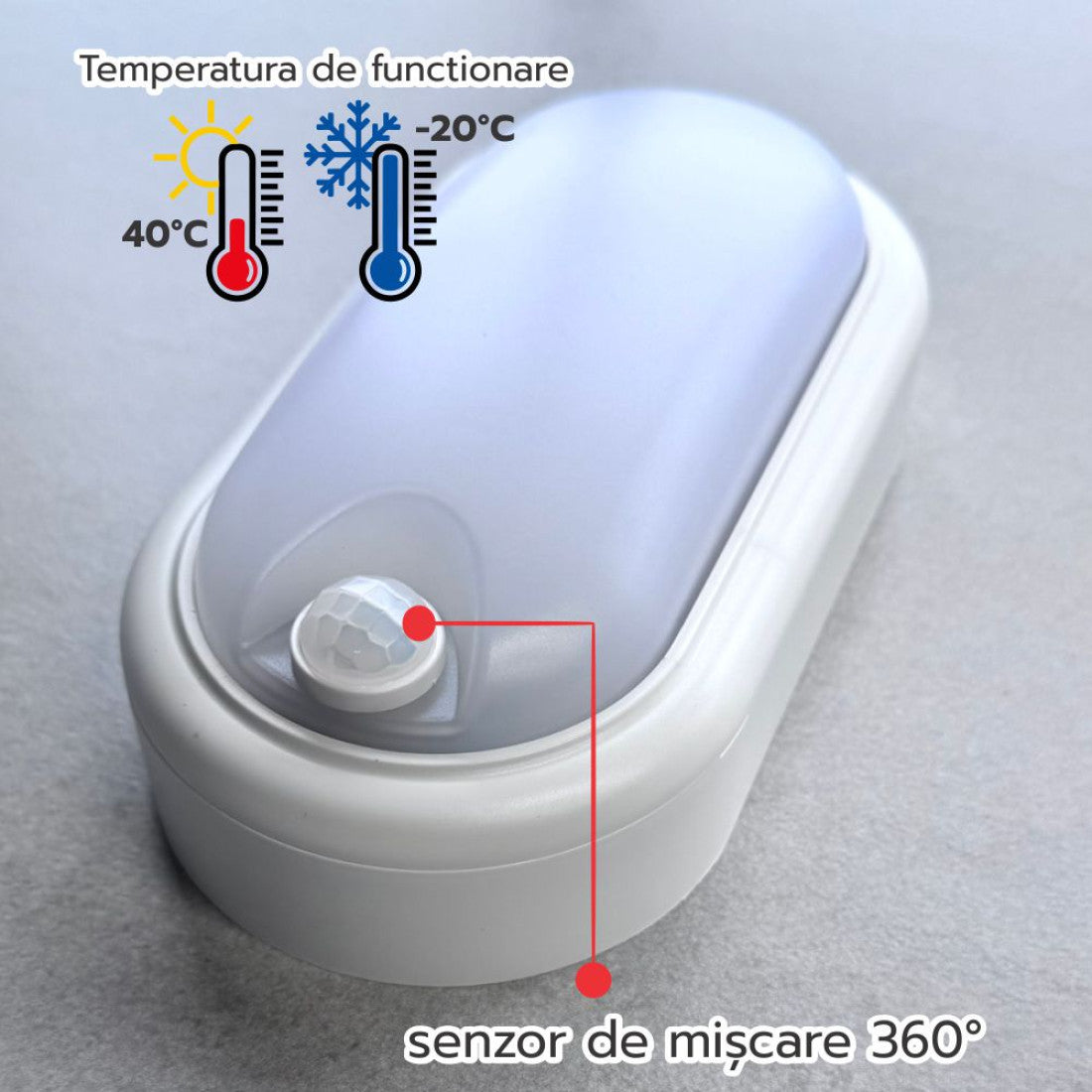Aplica LED cu senzor de miscare 360Â°, 8W=60W, 650Lm, IP65