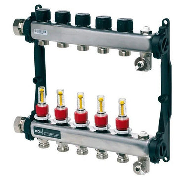 Distribuitor incalzire pardoseala, cu debitmetre, TECEfloor 77310005, otel, filet interior, 5 cai, 1"