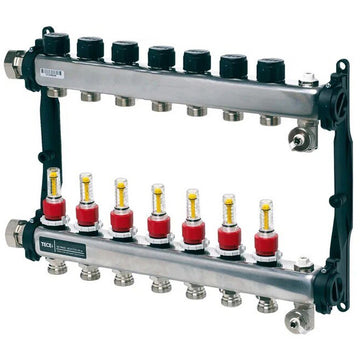 Distribuitor incalzire pardoseala, cu debitmetre, TECEfloor 77310007, otel, filet interior, 7 cai, 1"
