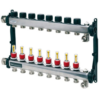 Distribuitor incalzire pardoseala, cu debitmetre, TECEfloor 77310008, otel, filet interior, 8 cai, 1"