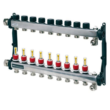Distribuitor incalzire pardoseala, cu debitmetre, TECEfloor 77310009, otel, filet interior, 9 cai, 1"