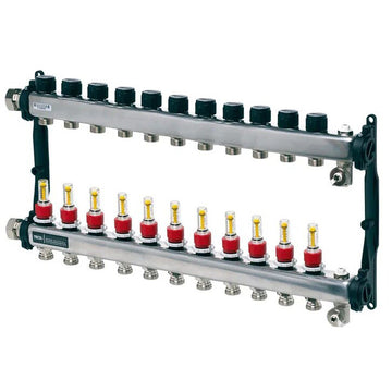 Distribuitor incalzire pardoseala, cu debitmetre, TECEfloor 77310011, otel, filet interior, 11 cai, 1"