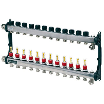 Distribuitor incalzire pardoseala, cu debitmetre, TECEfloor 77310012, otel, filet interior, 12 cai, 1"