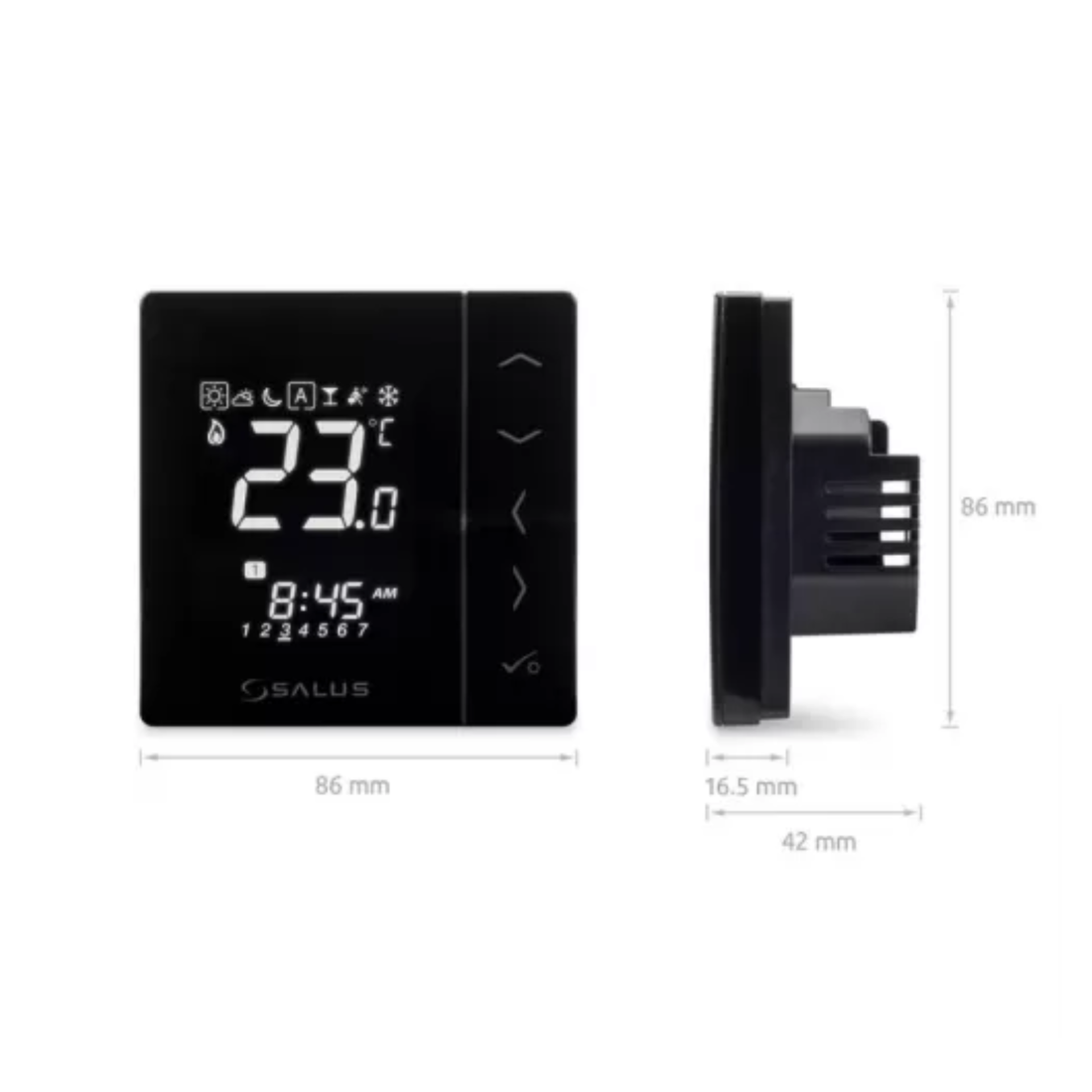 Cronotermostat cu fir programabil cu montaj in doza SALUS VS30B, Negru, 5 ani garantie