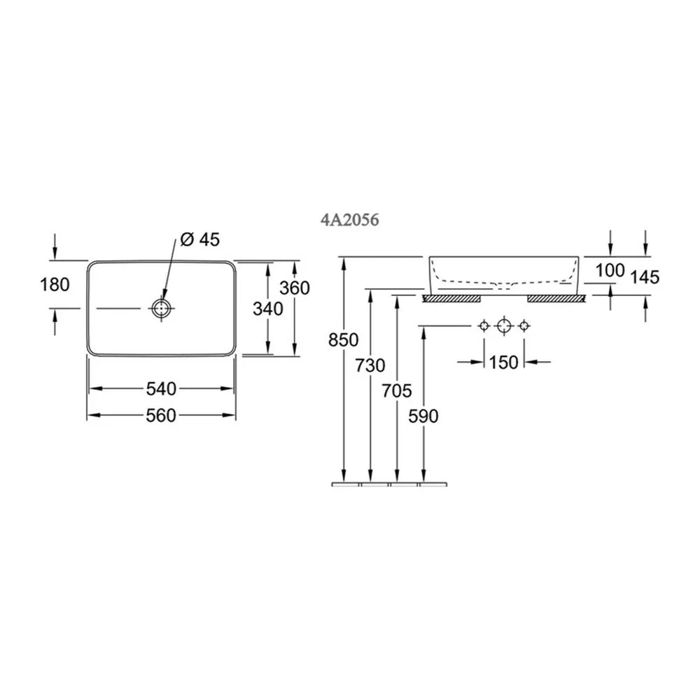 LAVOAR COLLARO 560X360MONTAJ PE BLAT, FARA PREAPLIN, ALB