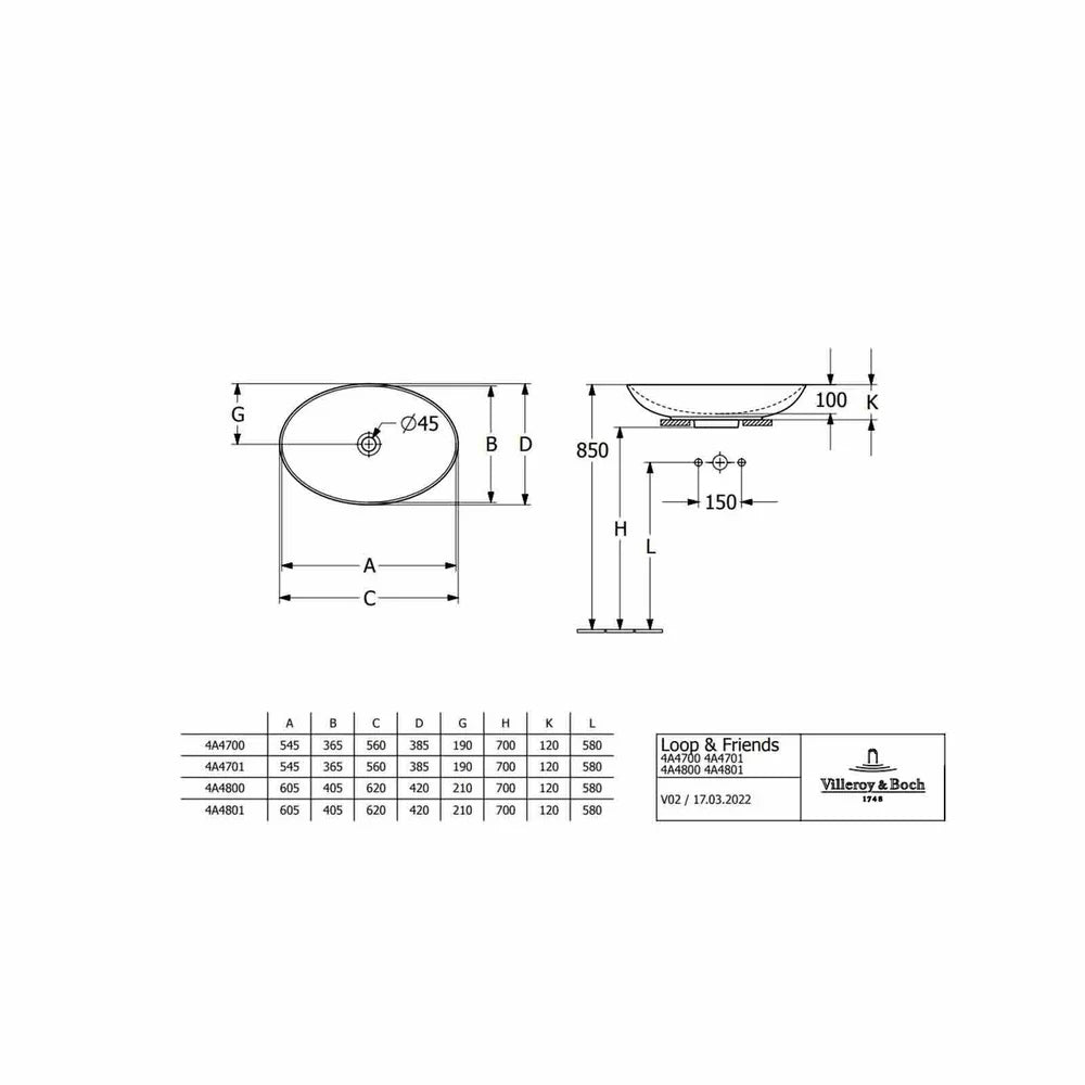 LAVOAR LOOP&FRIENDS OVAL 620X420,MONTAJ PE BLAT