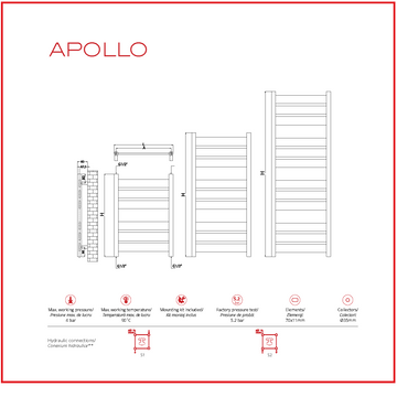 Calorifer baie portprosop decorativ cromat 500/1050 mm APOLLO (include kit de instalare)