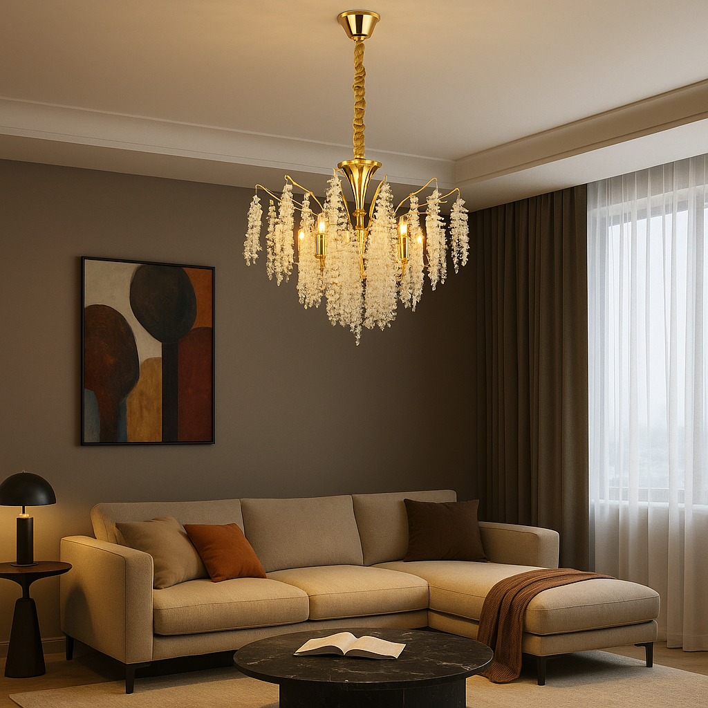Candelabru Metal Auriu Cristal 7xE14 d500mm