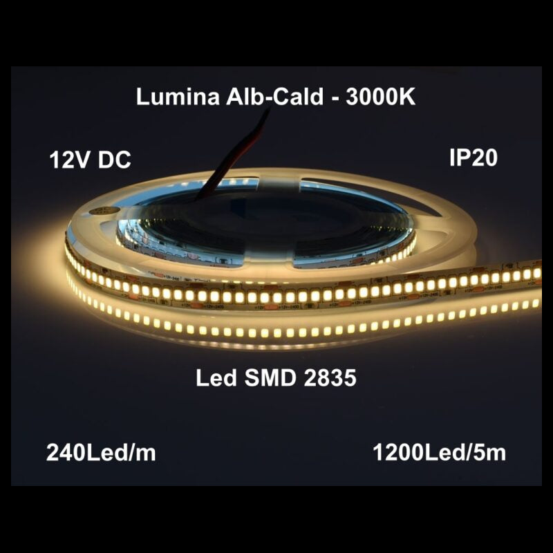 BANDA LED 12V 2835 240LED IP20 3000K LUMINA CALDA 21W/M