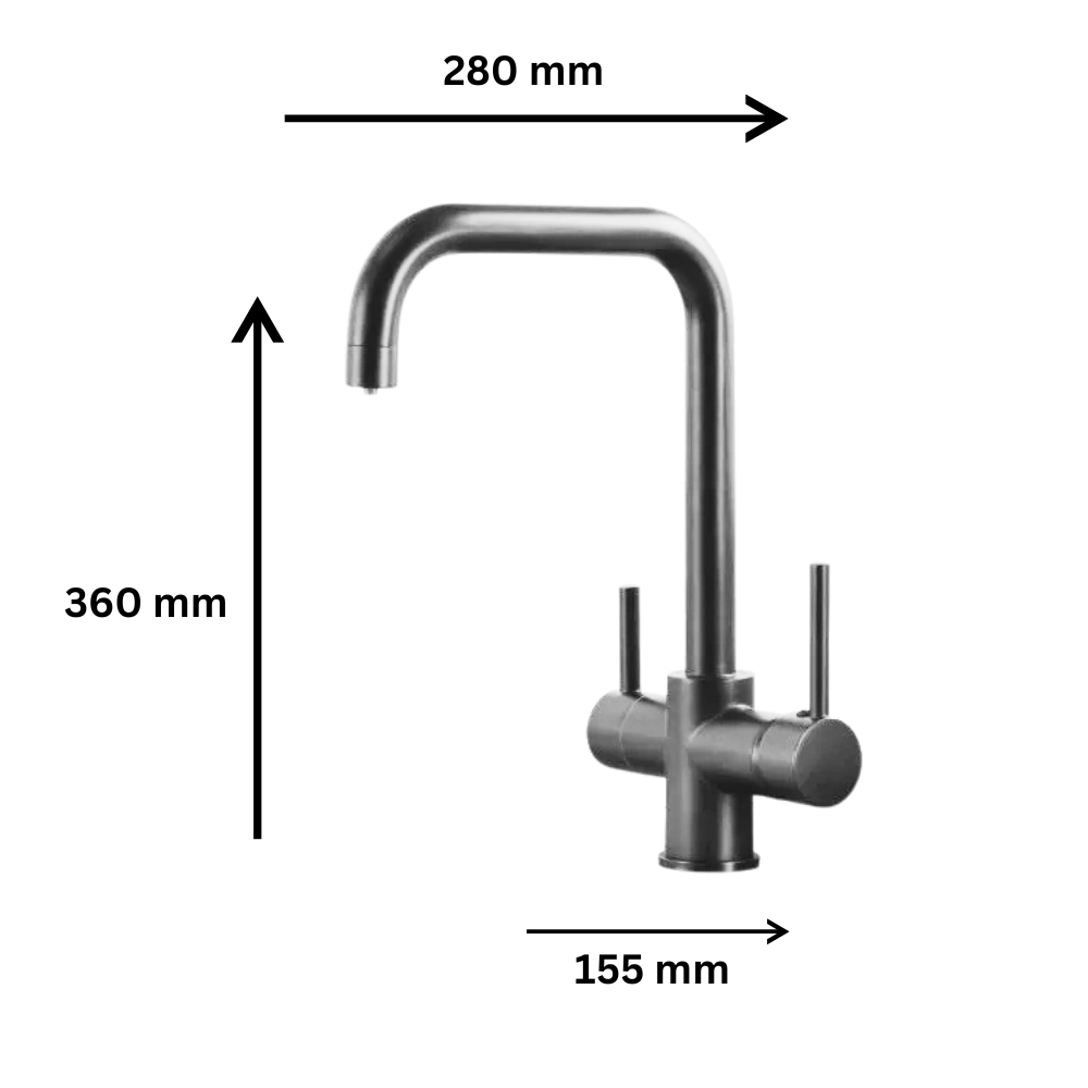 Baterie Bucătărie cu 3 Căi, pentru Apă Filtrată, Crom, Finisaj Lucios, Pipă Pivotantă, Înălțime 360 mm Aquator