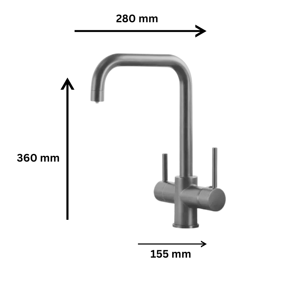 Baterie Bucătărie cu 3 Căi, pentru Apă Filtrată, Gri, Finisaj Lucios, Pipă Pivotantă, Înălțime 360 mm Aquator - imagine 2