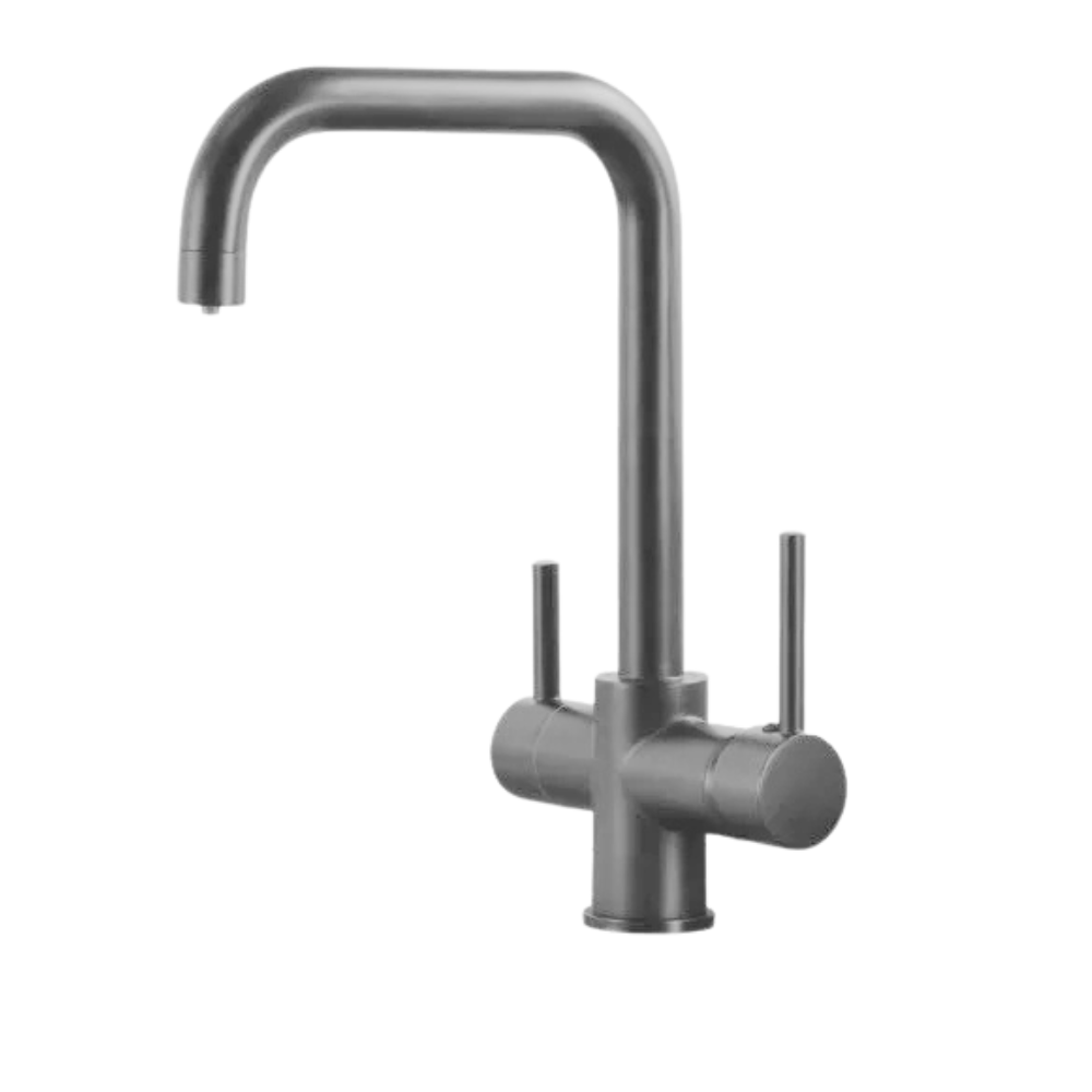 Baterie Bucătărie cu 3 Căi, pentru Apă Filtrată, Gri, Finisaj Lucios, Pipă Pivotantă, Înălțime 360 mm Aquator