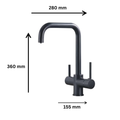 Baterie Bucătărie cu 3 Căi, pentru Apă Filtrată, Neagră, Finisaj Mat, Pipă Pivotantă, Înălțime 360 mm Aquator - imagine 2