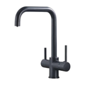 Baterie Bucătărie cu 3 Căi, pentru Apă Filtrată, Neagră, Finisaj Mat, Pipă Pivotantă, Înălțime 360 mm Aquator