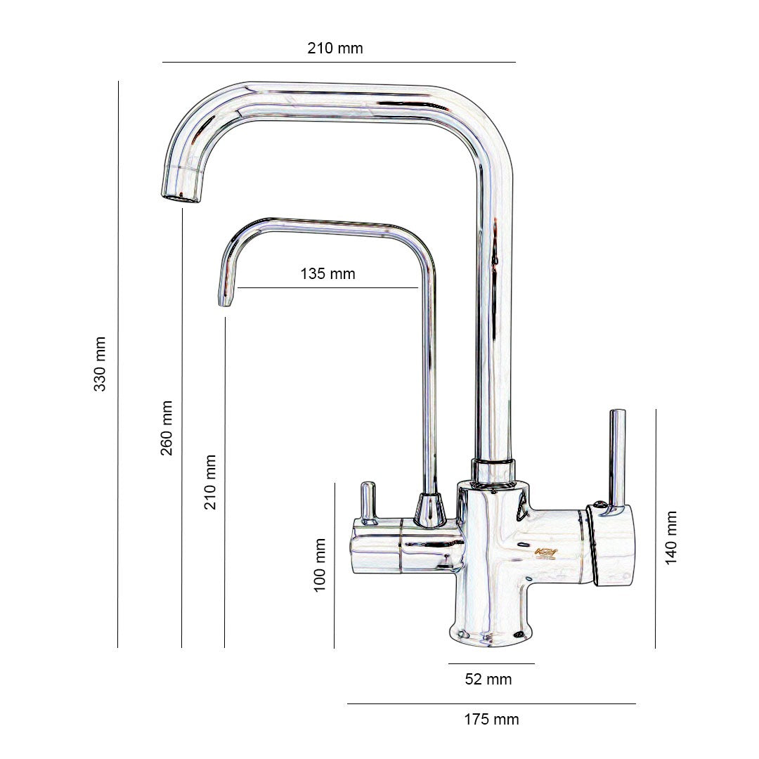Baterie bucătărie cu 3 căi pentru filtru de purificare, argintiu nichelat Aquator - imagine 5