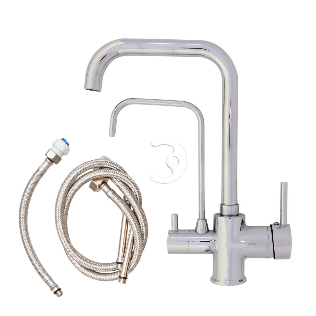 Baterie bucătărie cu 3 căi pentru filtru de purificare, argintiu nichelat Aquator