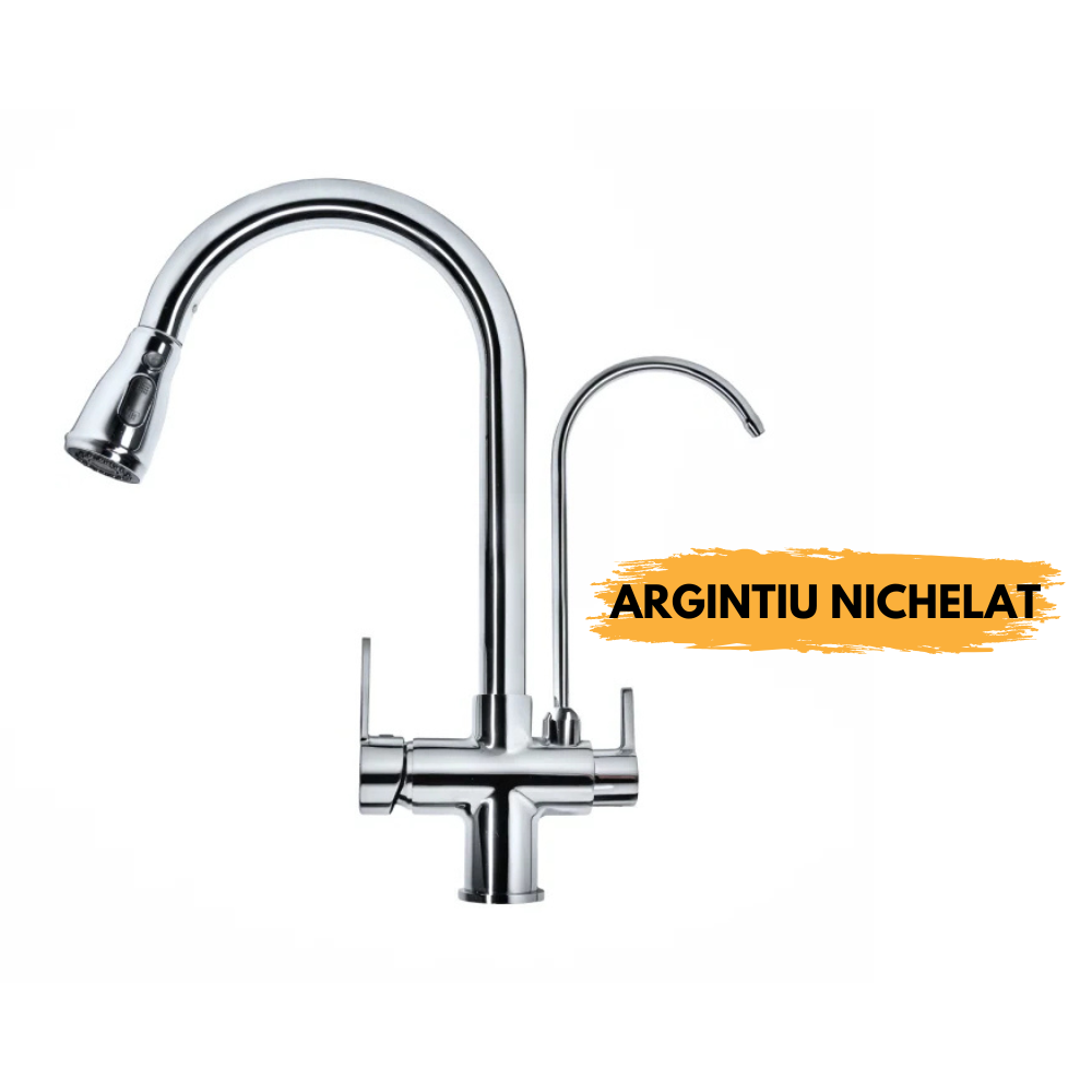 Baterie bucătărie cu 3 căi pentru filtru de purificare, argintiu nichelat Aquaphor PT-2-CHROME( Aquator 1220)