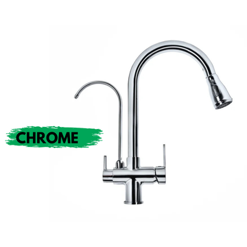 Baterie Bucătărie cu 3 Căi, Pipă Separată pentru Apă Filtrată, Chrome, Finisaj Lucios, Înălțime 410mm Aquator