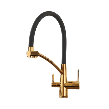 Baterie Bucătărie cu 3 Căi, pentru Apă Filtrată, Aurie, Finisaj Lucios, Pipă Pivotantă, Înălțime 410mm Aquaphor Aquator