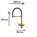 Baterie Bucătărie cu 3 Căi, pentru Apă Filtrată, Aurie, Finisaj Mat, Pipă Pivotantă, Înălțime 410mm Aquator - imagine 2