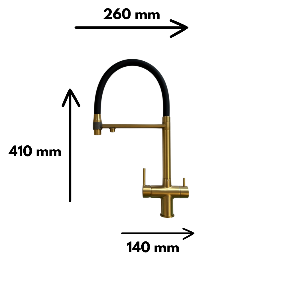 Baterie Bucătărie cu 3 Căi, pentru Apă Filtrată, Aurie, Finisaj Mat, Pipă Pivotantă, Înălțime 410mm Aquator - imagine 2
