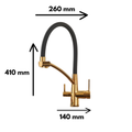 Baterie Bucătărie cu 3 Căi, pentru Apă Filtrată, Aurie, Finisaj Lucios, Pipă Pivotantă, Înălțime 410mm Aquaphor Aquator - imagine 2