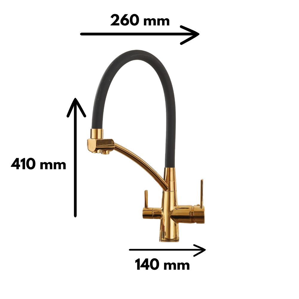 Baterie Bucătărie cu 3 Căi, pentru Apă Filtrată, Aurie, Finisaj Lucios, Pipă Pivotantă, Înălțime 410mm Aquaphor Aquator - imagine 2