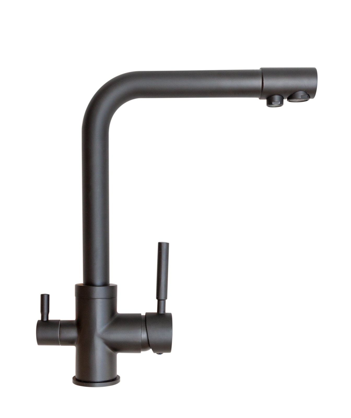 Baterie Bucătărie cu 3 Căi, pentru Apă Filtrată, Neagră, Finisaj Mat, Pipă Pivotantă, Înălțime 330mm Aquaphor Aquator