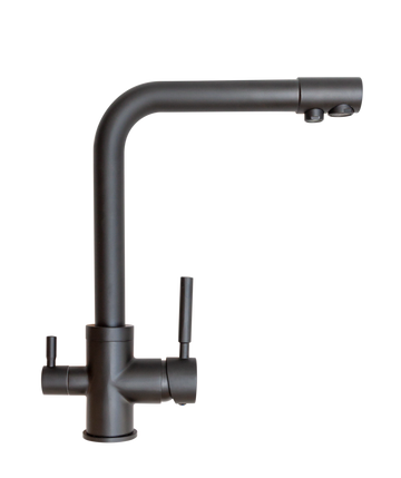 Baterie Bucătărie cu 3 Căi, pentru Apă Filtrată, Neagră, Finisaj Mat, Pipă Pivotantă, Înălțime 330mm Aquaphor Aquator