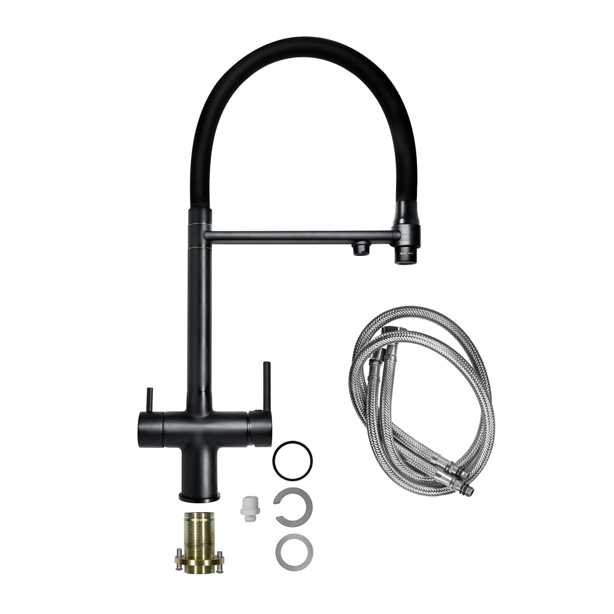 Baterie Bucătărie cu 3 Căi, pentru Apă Filtrată, Neagră, Finisaj Mat, Pipă Pivotantă, Înălțime 540mm Aquaphor Aquator - imagine 3