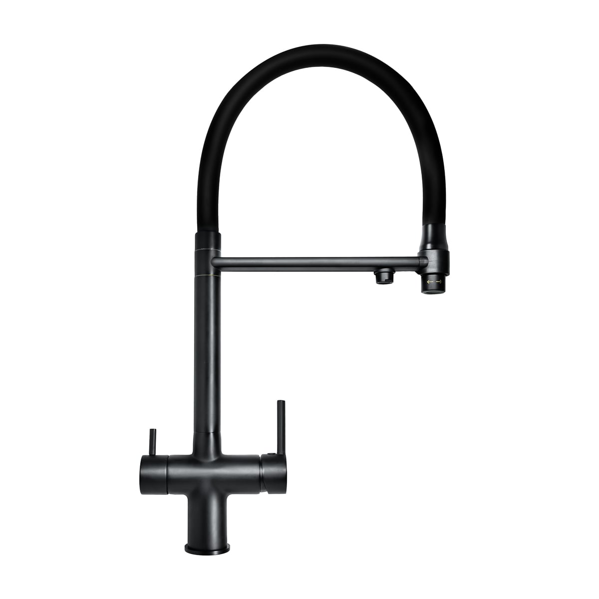 Baterie Bucătărie cu 3 Căi, pentru Apă Filtrată, Neagră, Finisaj Mat, Pipă Pivotantă, Înălțime 540mm Aquaphor Aquator