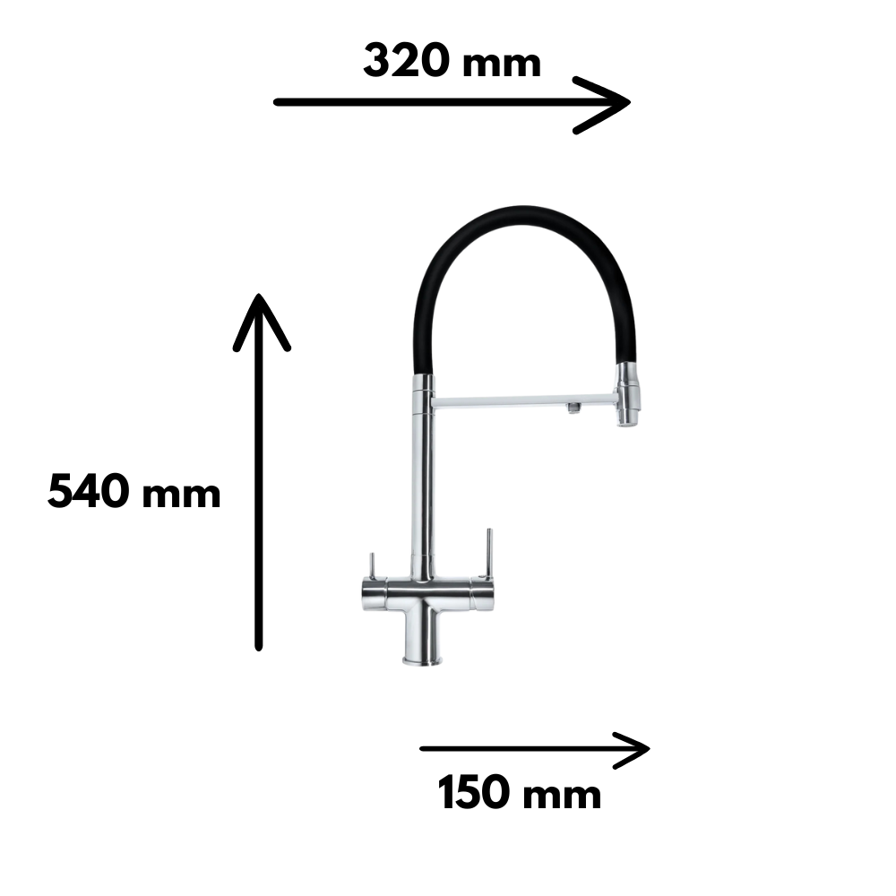 Baterie Bucătărie cu 3 Căi, pentru Apă Filtrată, Crom, Finisaj Lucios, Pipă Pivotantă, Înălțime 540mm Aquaphor Aquator