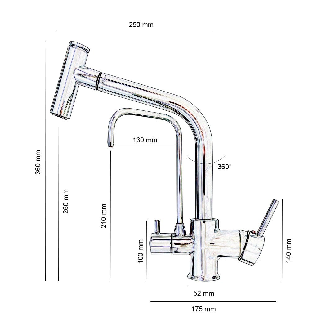 Baterie bucătărie cu 3 căi pentru filtru de purificare, crom Aquator - imagine 5