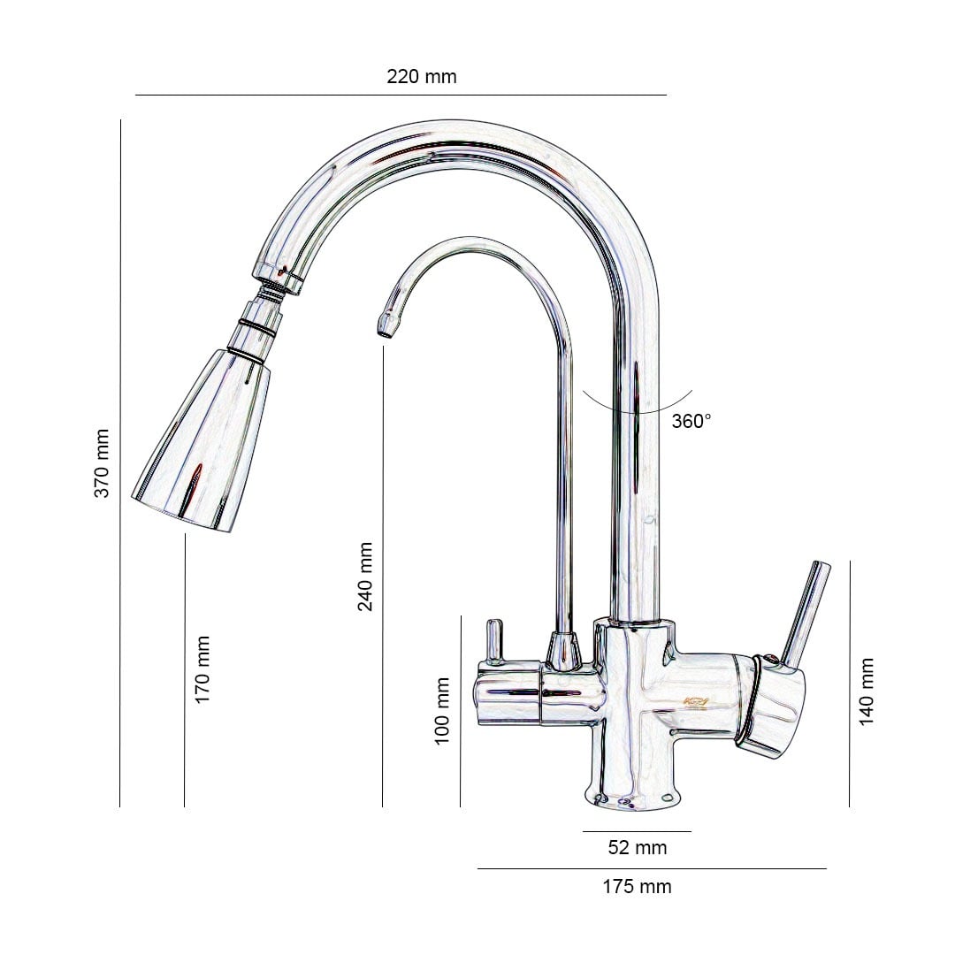 Baterie bucătărie cu 3 căi pentru filtru de purificare, crom Aquaphor Aquator 2007-CHROME - imagine 5